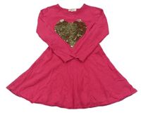 Ružové svetrové šaty so srdcem z flitrů zn. H&M
