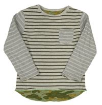 Šedo-khaki pruhované oboustranné triko Next