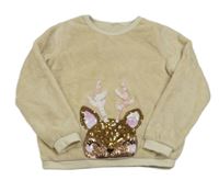 Smotanová plyšová mikina so sobem z flitrů H&M