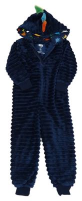 Tmavomodrá chlpatá rebrovaná kombinéza s barevnými ostny a kapucňou F&F