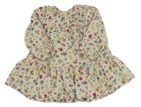 Smetanovo-barevné květované manšestrové šaty 