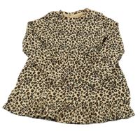 Béžovo-hnědé leopardí žebrované šaty 