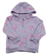 Lila propínací mikina s plameňáky a kapucí George