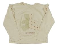 Smetanové sametové triko s volánky a medvědem 