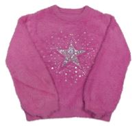 Růžový chlupatý svetr s hvězdou z flitrů Dunnes Stores