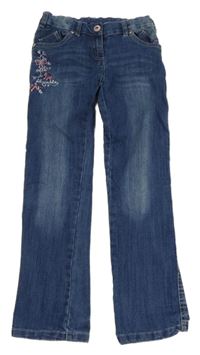 Modré rifle s výšivkou mašliček