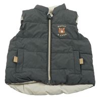 Tmavošedá šusťáková zateplená vesta s medvědem C&A