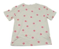 Bílé tričko s růžovými kvítky shein