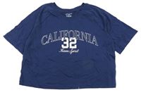 Tmavomodré crop tričko s nápisem Primark