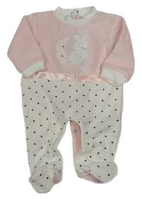 Bílo-růžový sametový overal s hvězdičkami s králíkem 