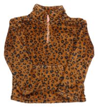 Hnědo-černá leopardí plyšová mikina 