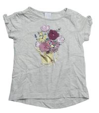 Béžové melírované tričko s konví s kvetmi C&A