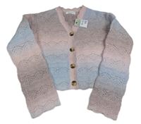 Nové - Fialovo-růžovo-modrý vzorovaný propínací vlněný crop svetr Primark