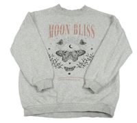 Světlešedá melírovaná mikina s můrou a nápisy H&M