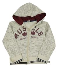 Biela melírovaná prepínaci mikina s nápismi a kapucňou