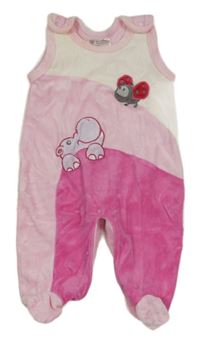 Růžovo-bílé sametové dupačky s hrochem a lienkou