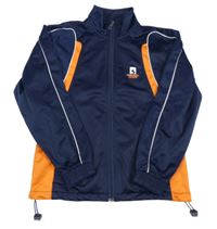 Tmavomodro-oranžová prepínaci športová mikina s nápisom