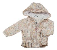 Bílo-růžová květovaná šusťáková jarní bunda s kapucí C&A