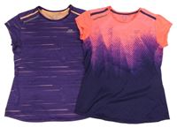 2set - 2x sportovní tričko - Fialové melírované + fialovo-neonově růžové Decathlon