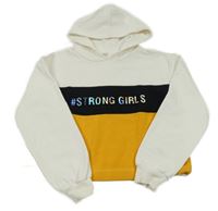 Bílo-černo-hořčicová crop mikina s nápisem a kapucí C&A