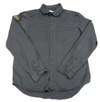 Antracitová plátěná košilová bunda s lebkou a nápisy 