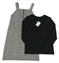 Nové - Černé triko + černo-bílé kostkované šaty Nutmeg