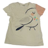 Smetanovo-růžové tričko s ptáčkem Kids