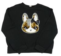 Čierna mikina s králíčkem z flitrů Shein