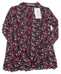 Nové - Černo-červeno-růžová květovaná tylová tunika M&S