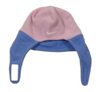 Růžovo-modrá fleecová čepice s logem Nike 