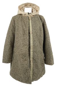 Dámsky béžovo-čierny melírovaný buklé kabát s kapucňou Laura Torelli