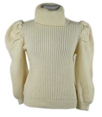 Dámsky smotanový krátky sveter s nabíranými rukávy a rolákom New Look