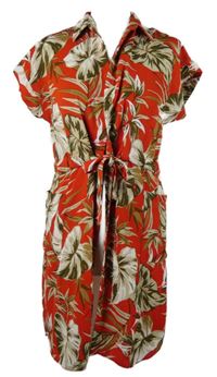Dámské červeno-khaki květované košilové šaty s páskem Dorothy Perkins 