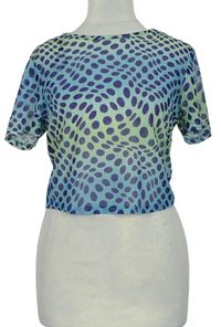 Dámske modro-limetkové vzorované tylové crop tričko Primark