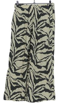 Dámske béžovo-khaki vzorované culottes nohavice H&M