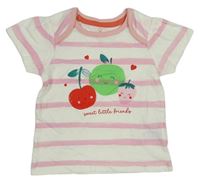 Bielo-ružové pruhované tričko s ovociem Mothercare