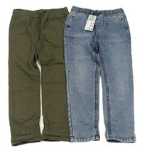 2x kalhoty modré rifle+ khaki plátěné kalhoty Primark