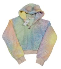 Nové - Barevná chlupatá mikina se srdíčky a kapucí River Island