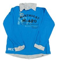 Azurové tričko s nápisom a košeľovým golierom C&A