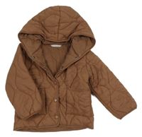 Hnědá šusťáková prošívaná zateplená bunda s kapucí Smile