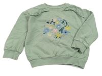 Svetlozelená mikina s kvietkami Mothercare
