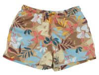 Hnědé vzorované plážové kraťasy s květinami Zara