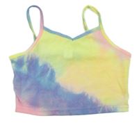 Žlto-modro-ružový batikovaný crop top Shein