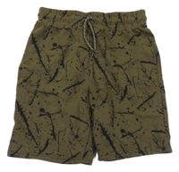 Kaki-čierne vzorované teplákové kraťasy Primark