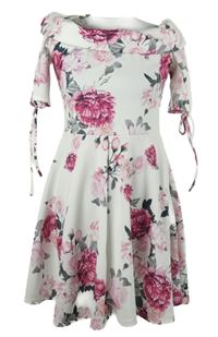 Dámské bílé šaty s květy a stahovacími rukávy Select