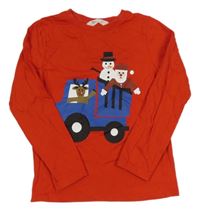 Červené triko s autem a sněhulákem H&M