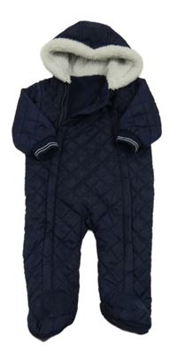 Tmavomodrá šušťáková zimná kombinéza s kapucňou