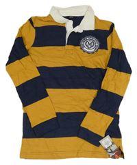 Nové - Tmavomodro-hořčicové pruhované polo triko s nášivkou Rebel