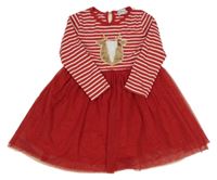 Červeno-biele pruhované bavlnené šaty so sobom a tylovou sukní