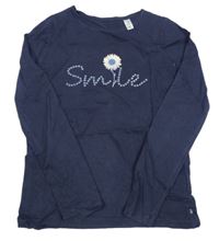 Tmavomodré triko s kytičkou 